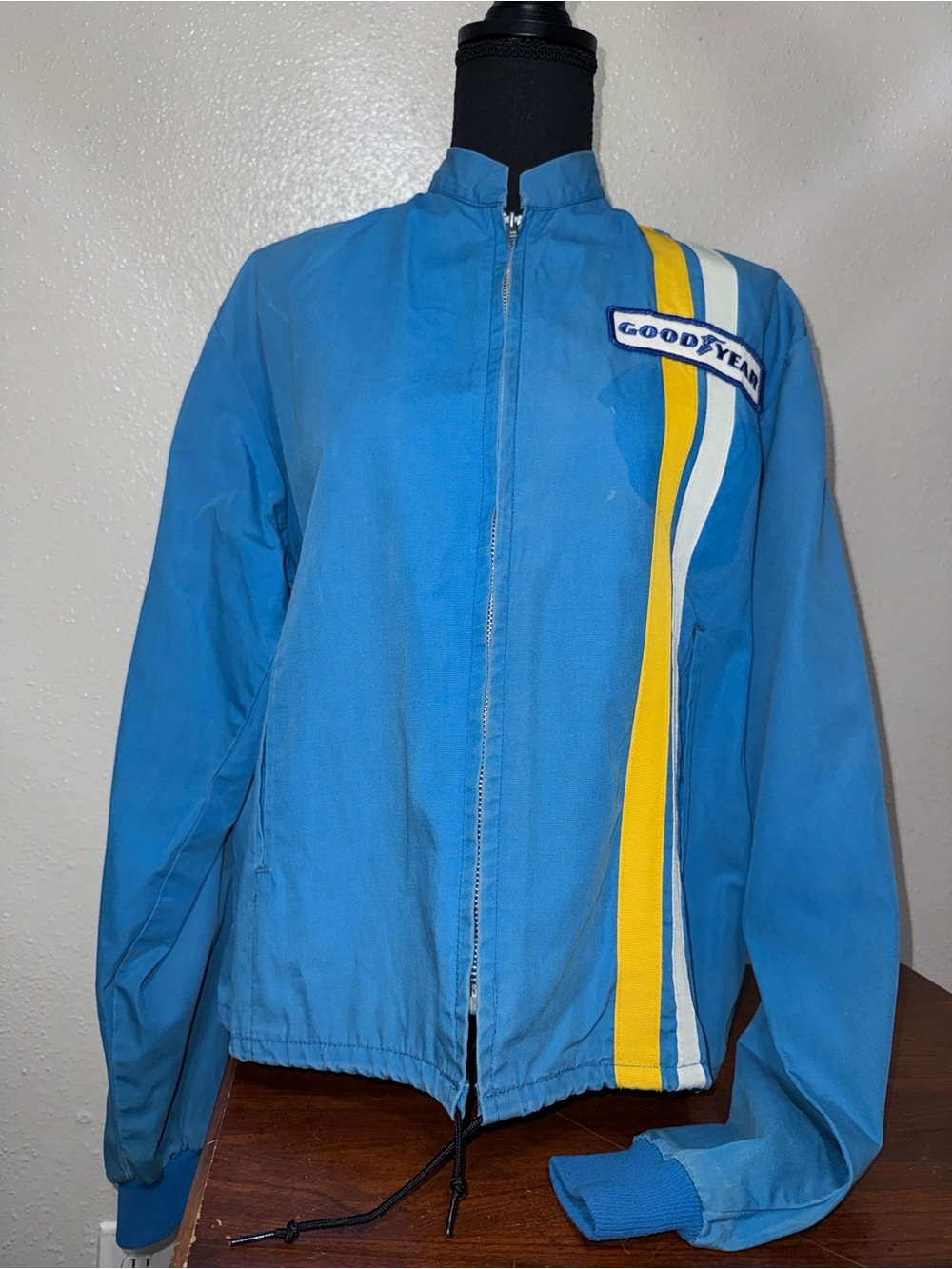 Blue Racing-Stripe Bomber Jacket